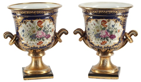 (2) SEVRES STYLE PORCELAIN CAMPANA VASES