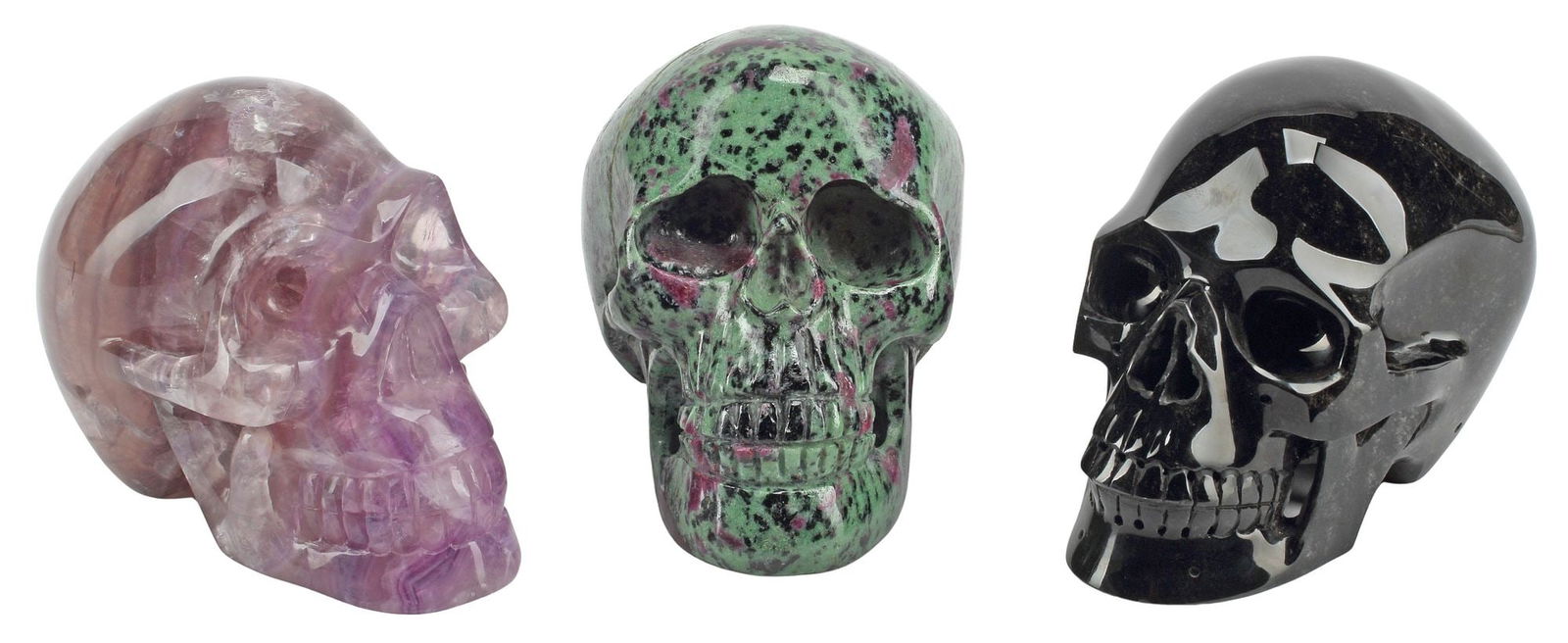 (3) CARVED SEMIPRECIOUS STONE MODELS OF HUMAN SKULLS (1 of 5)