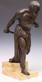 AFTER VINCENZO VELA (1820-1891) BRONZE SCULPTURE, 'SPARTACUS', 23"H