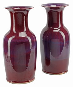 (2) CHINESE FLAMBE-GLAZED PORCELAIN BALUSTER VASES, 19"H