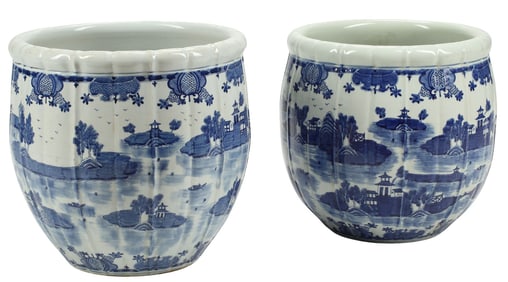 (2) CHINESE BLUE & WHITE PORCELAIN JARDINIERES / PLANTERS
