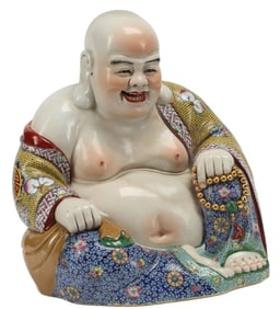 CHINESE FAMILLE ROSE ENAMELED PORCELAIN FIGURE LAUGHING BUDDHA