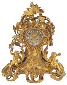 FRENCH ROCOCO STYLE SCROLLED ORMOLU MANTEL CLOCK