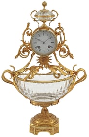 LOUIS XV STYLE ORMOLU-MOUNTED CUT GLASS CLOCK CENTERPIECE