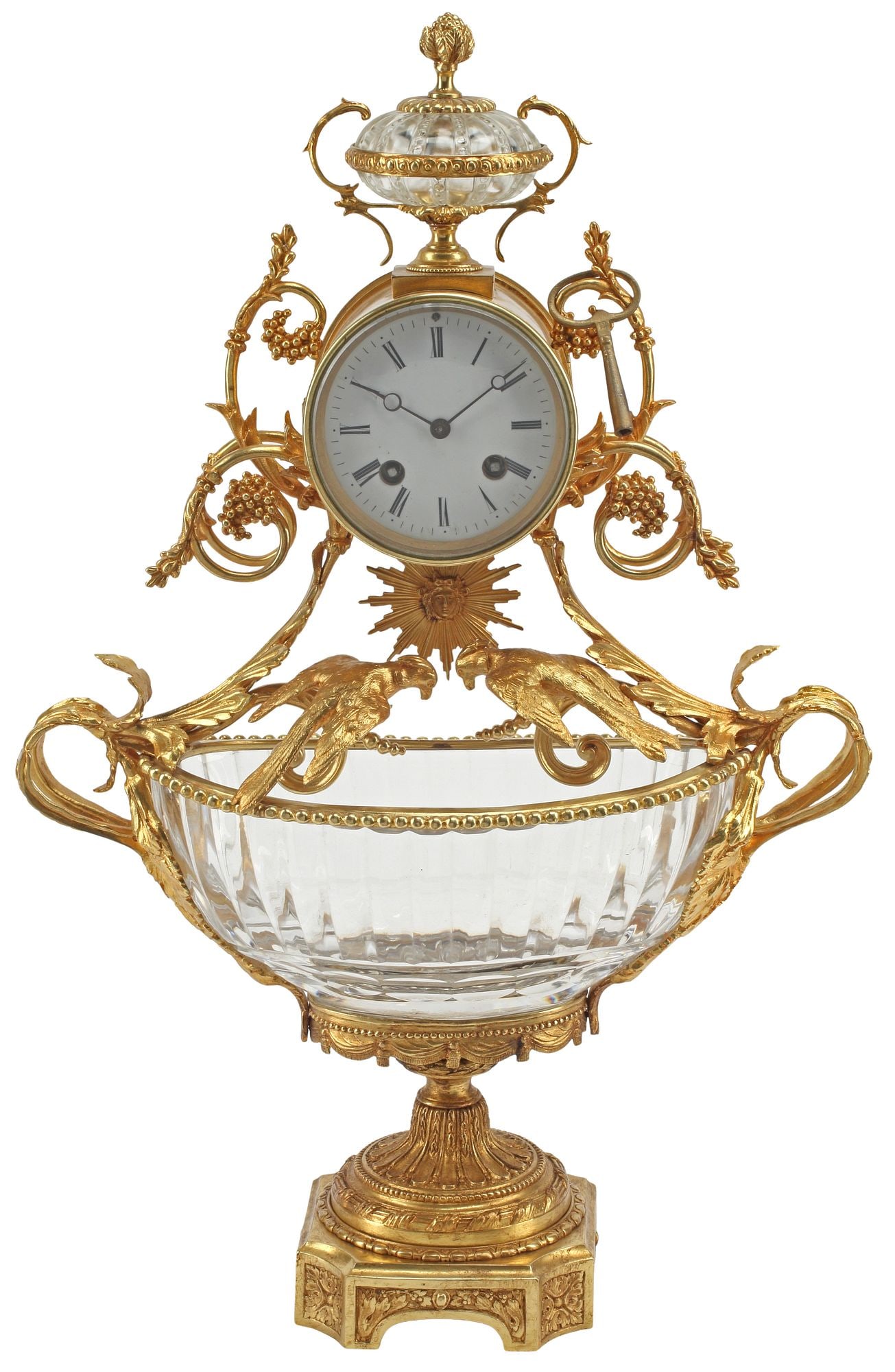 LOUIS XV STYLE ORMOLU-MOUNTED CUT GLASS CLOCK CENTERPIECE (1 of 5)