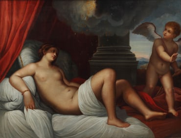 AFTER TITIAN OIL PAINITNG DANAE & EROS, 29.75" X 39.25"