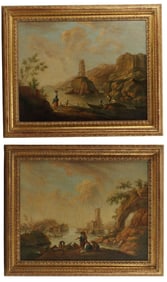 (2) CONTINENTAL SCHOOL PAINTINGS MEDITERRANEAN COASTAL LANDSCAPES