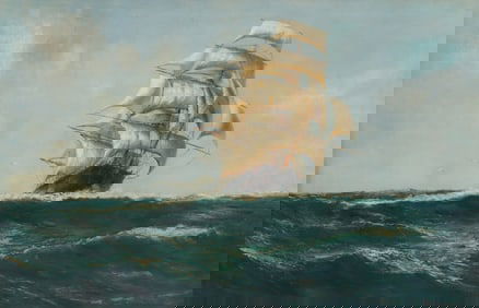 DANIEL SHERRIN (1868-1940) PAINTING CLIPPER SHIP, 24" X 36"