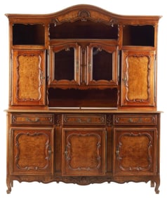 FRENCH PROVINCIAL LOUIS XV STYLE BURLWOOD BUFFET DEUX CORPS