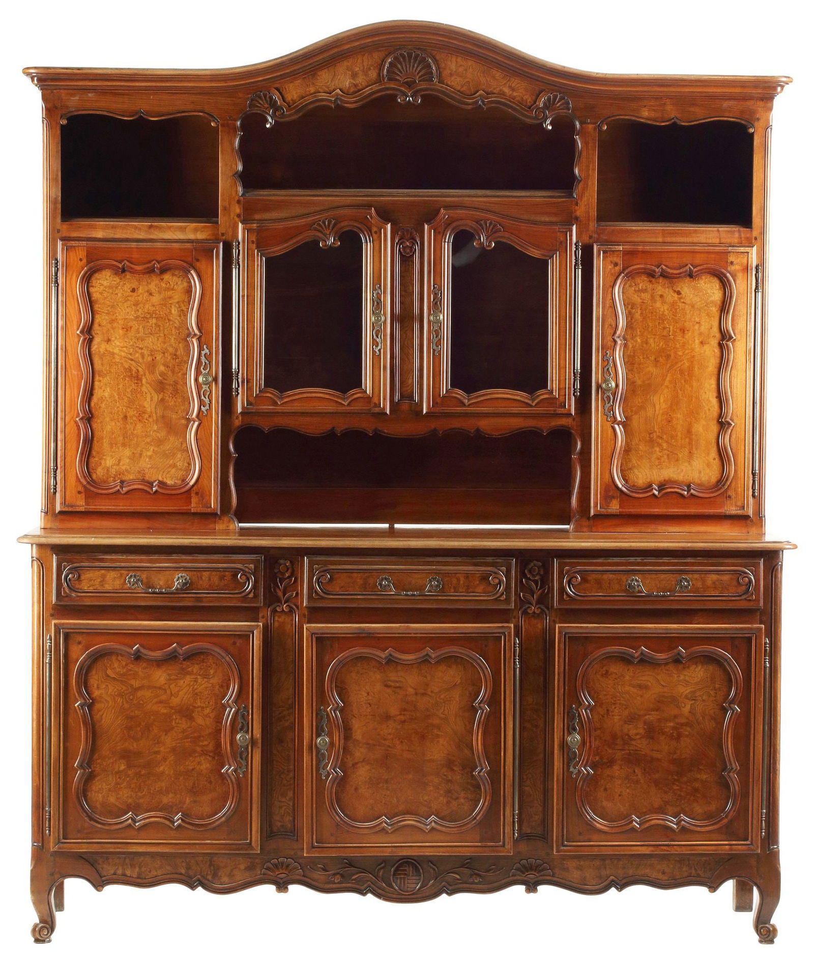 FRENCH PROVINCIAL LOUIS XV STYLE BURLWOOD BUFFET DEUX CORPS (1 of 5)