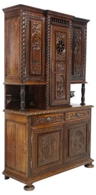 FRENCH BRETON FIGURAL CARVED OAK SIDEBOARD