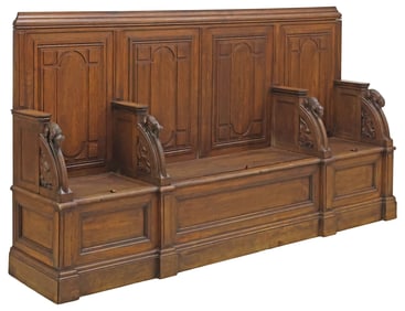 ITALIAN RENAISSANCE REVIVAL WALNUT CHOIR-STALL-FORM HALL BENCH