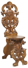 ITALIAN RENAISSANCE REVIVAL CARVED WALNUT HALL CHAIR