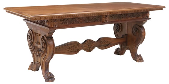ITALIAN RENAISSANCE REVIVAL CARVED WALNUT LIBRARY TABLE