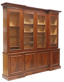 LARGE LOUIS PHILIPPE PERIOD GLAZED MAHOGANY BOOKCASE, 91"H