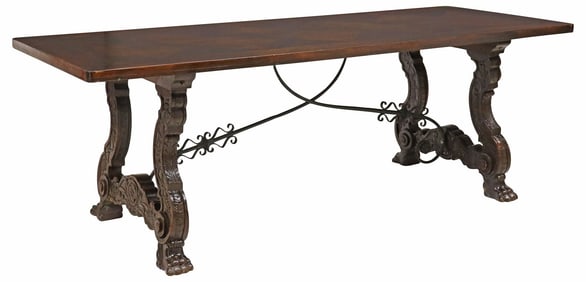 SPANISH BAROQUE STYLE PARQUET-TOP DINING TABLE