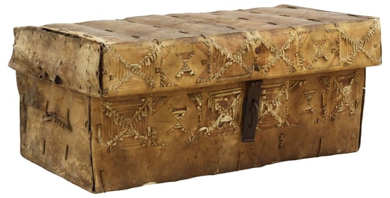SPANISH COLONIAL PERIOD RAW HIDE 'PECATA' STORAGE TRUNK