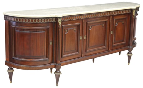 FRENCH LOUIS XVI STYLE MARBLE-TOP MAHOGANY SIDEBOARD, 101.5"L