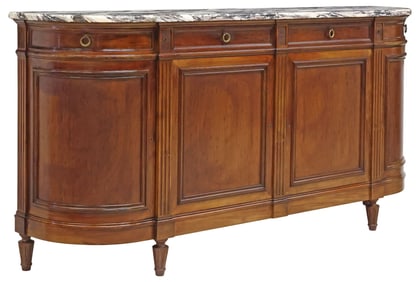 LOUIS XVI STYLE MARBLE-TOP PLUM PUDDING MAHOGANY SIDEBOARD
