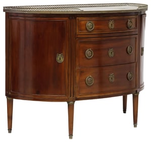 FRENCH LOUIS XVI STYLE MARBLE-TOP DEMILUNE MAHOGANY SIDEBOARD