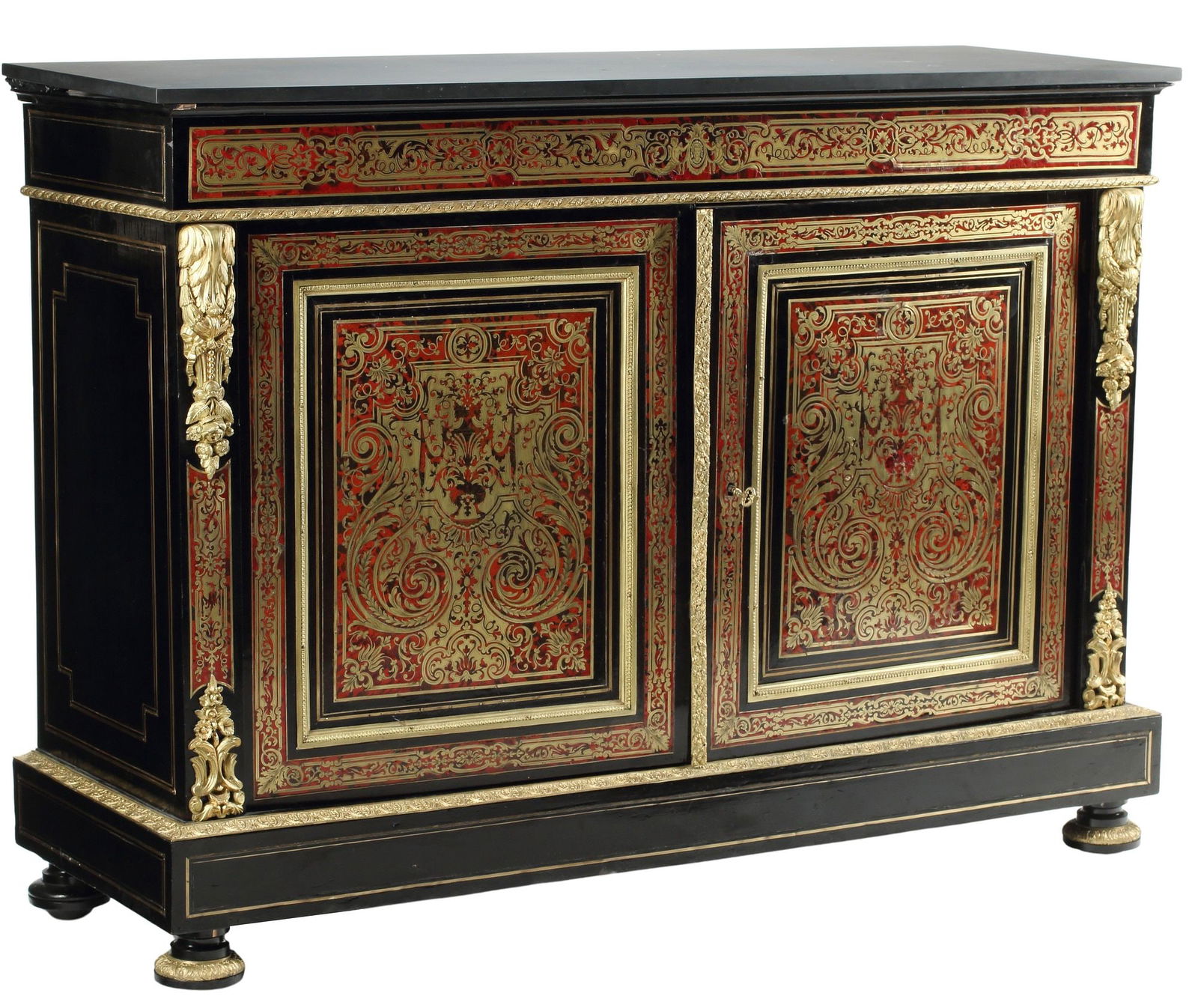 NAPOLEON III ORMOLU-MOUNTED BOULLE STYLE MARBLE-TOP CABINET (1 of 6)