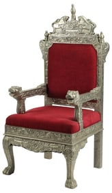 ANGLO-INDIAN STYLE SILVERED METAL-CLAD THRONE CHAIR
