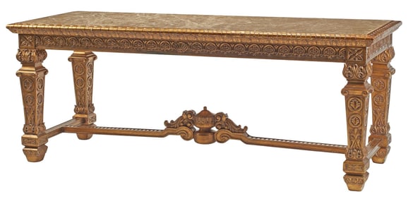 NEOCLASSICAL STYLE MARBLE-TOP PARCEL GILT TABLE