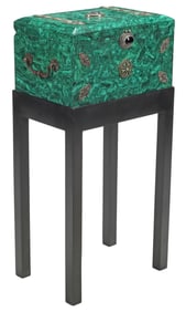 LARGE JEWELED MALACHITE BOX ON STAND, 37"H
