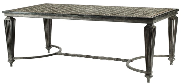 NEOCLASSICAL STYLE SPECIMEN MARBLE & METAL DINING TABLE
