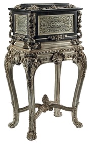 REGENCE STYLE METAL-INLAID CASKET ON SILVERED STAND