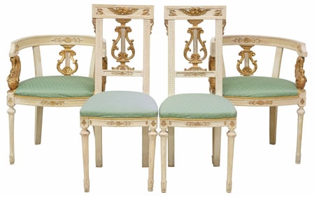 (4) FRENCH EMPIRE STYLE PARCEL-GILT & PAINTED CHAIRS