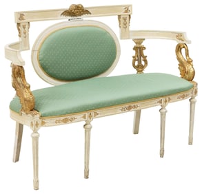 FRENCH EMPIRE STYLE PARCEL-GILT & PAINTED SOFA