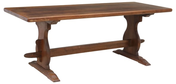 FRENCH OAK MONASTERY TRESTLE TABLE, 78.75"L