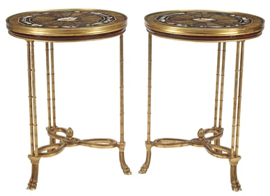 (2) NEOCLASSICAL STYLE SPECIMEN MARBLE & ORMOLU GUERIDONS