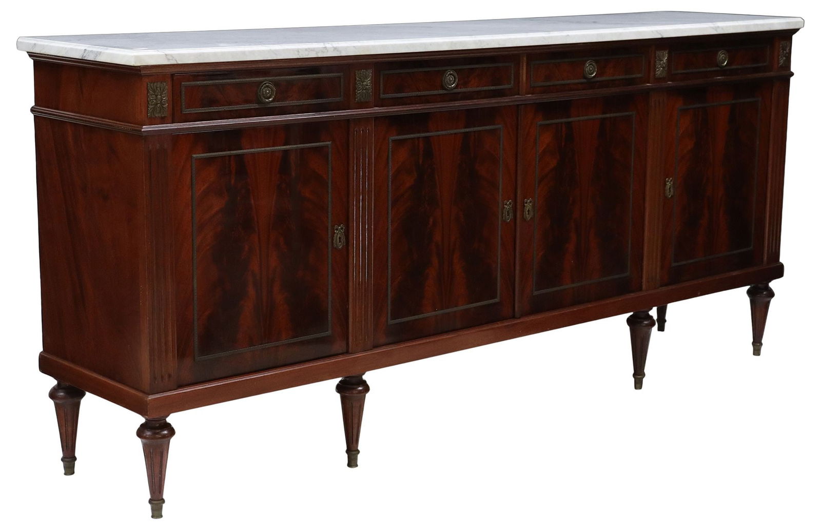 FRENCH LOUIS XVI STYLE MARBLE-TOP FLAME MAHOGANY SIDEBOARD (1 of 6)