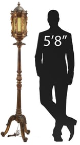 LARGE VENETIAN CARVED WOOD ELECTRIFIED FLOOR LANTERN,  71"H