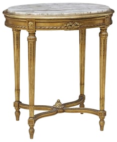 FRENCH LOUIS XVI STYLE MARBLE-TOP GILTWOOD  OVULAR SALON TABLE