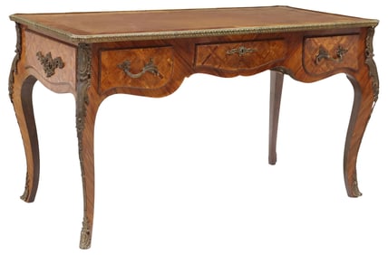 FRENCH LOUIS XV STYLE LEATHER-TOP MAHOGANY BUREAU PLAT