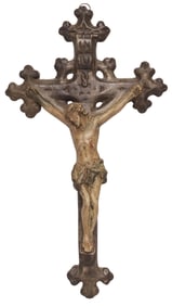 CONTINENTAL PAINTED CAST PLASTER CRUCIFIX