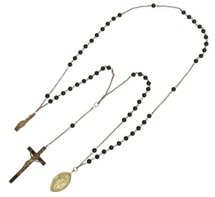 NUN'S 5-DECADE SIDE ROSARY WITH BELT CLIP, CRUFICIX & SCRIPTURE PENDANTS