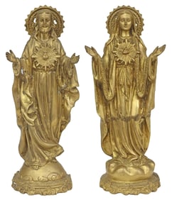 (2) GILT-BRONZE FIGURES, CHRIST & THE VIRGIN MARY, 15.75"H