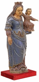 CONTINENTAL POLYCHROME CARVED WOOD FIGURE, MADONNA & CHILD, 35"H