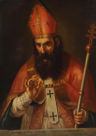 ITALIAN SCHOOL PAINTING SAINT EVODIUS OF ANTIOCH, 40.25" X 29.5"