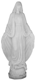 LARGE WHITE MARBLE SCULPTURE OF THE VIRGIN MARY, 49"