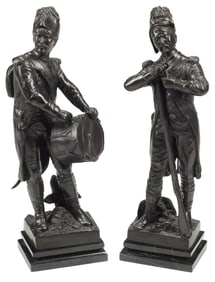 (2) AFTER ETIENNE-HENRI DUMAIGE (1830-1888) PATINATED BRONZE SOLDIERS