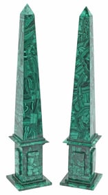 (2) MALACHITE OBELISKS, 20"H