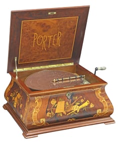 FINE PORTER 'BAROQUE' MARQUETRY-CASE MUSIC BOX & SIX 15.5" DISCS