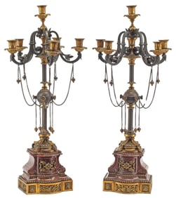 (2) FRENCH NEO-GREC ORMOLU & PATINATED BRONZE CANDELABRA