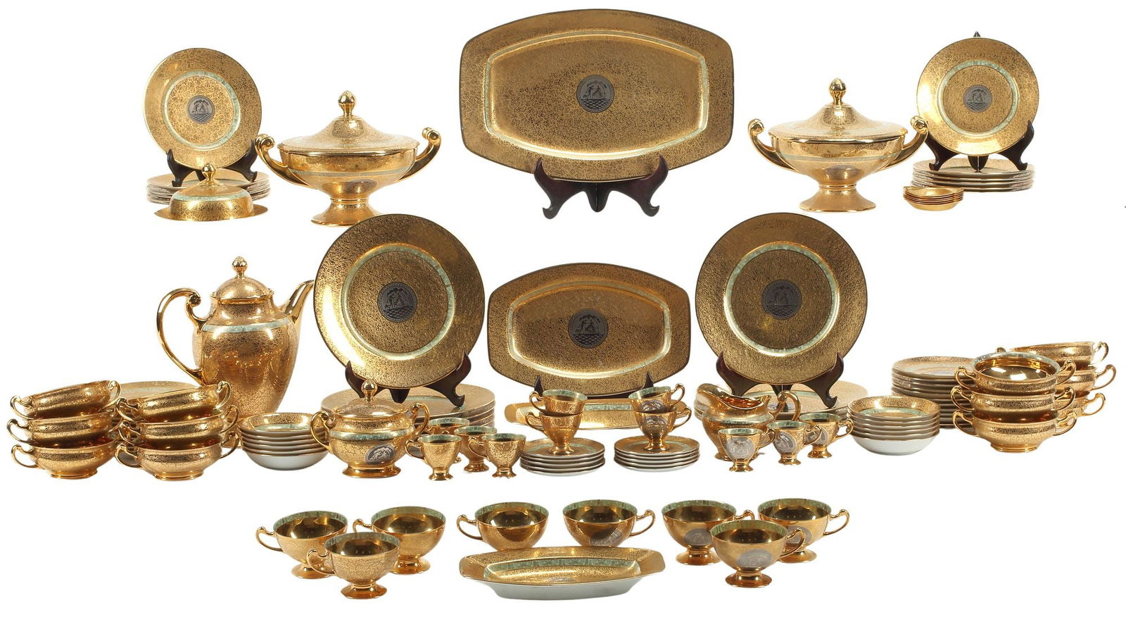 (114) BAVARIAN HUTSCHENREUTHER 24K GOLD-ENCRUSTED PARTIAL DINNER SERVICE (1 of 8)