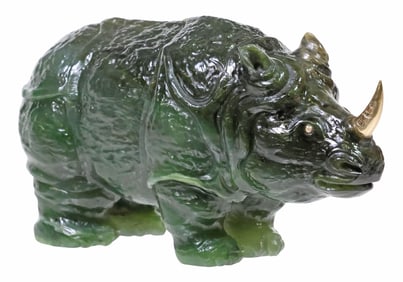 FABERGE-STYLE CARVED STONE MODEL OF A RHINOCEROS